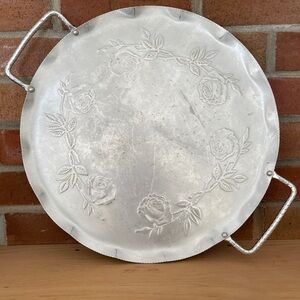 Vintage made in Canada silver plated aluminum floral serving platter.